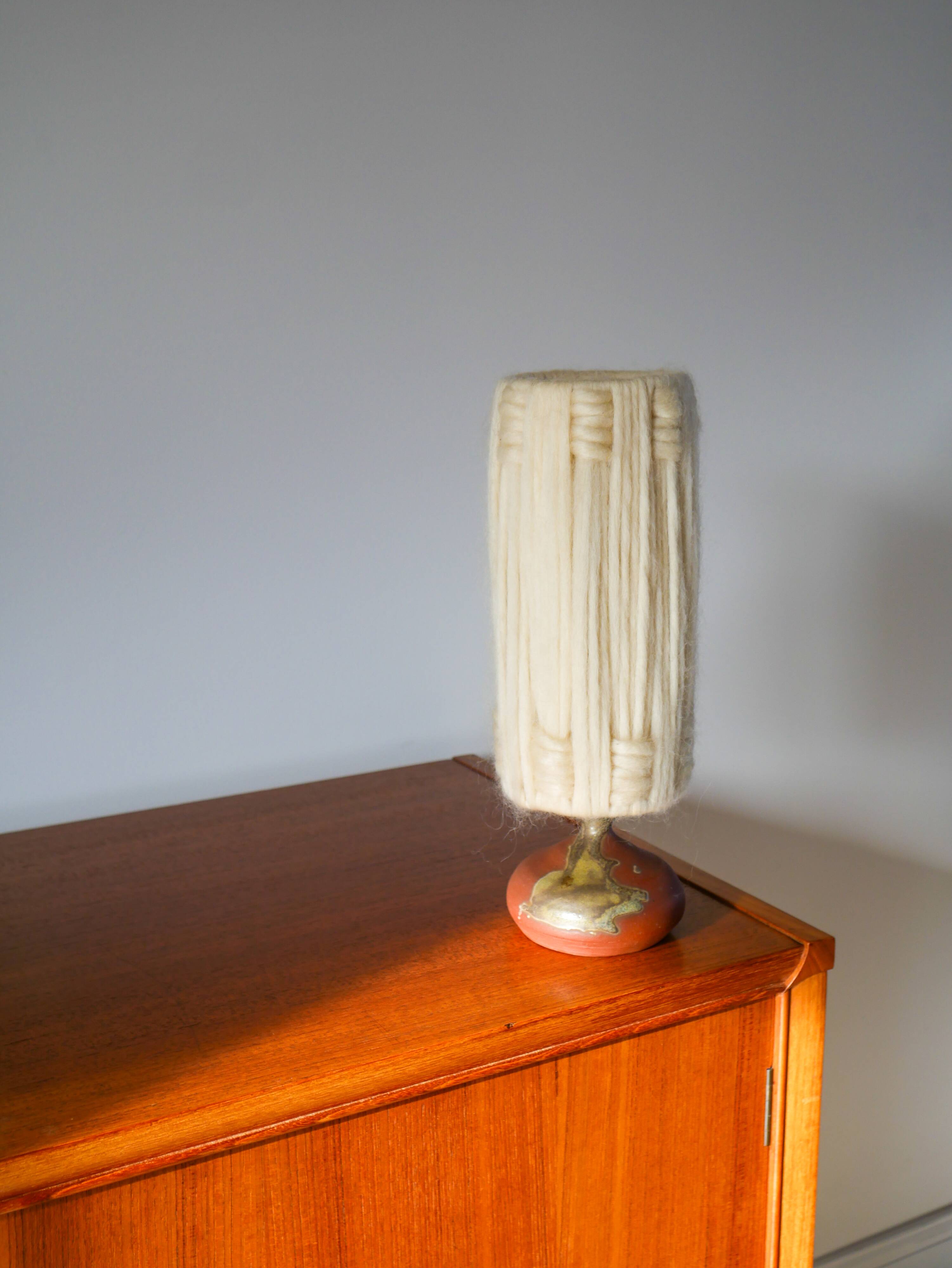 Scandinavian lamp in glazed sandstone and wool lampshade, 1970