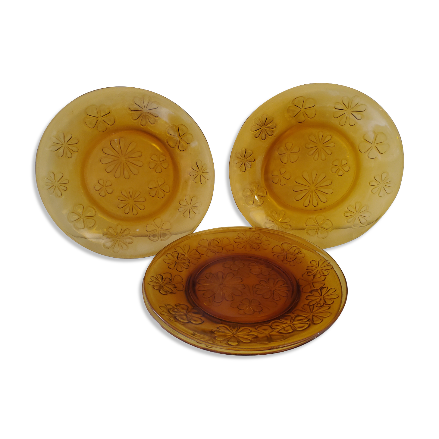 4 flat plates amber glass 70's