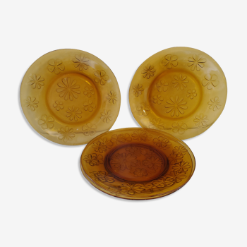 4 flat plates amber glass 70's