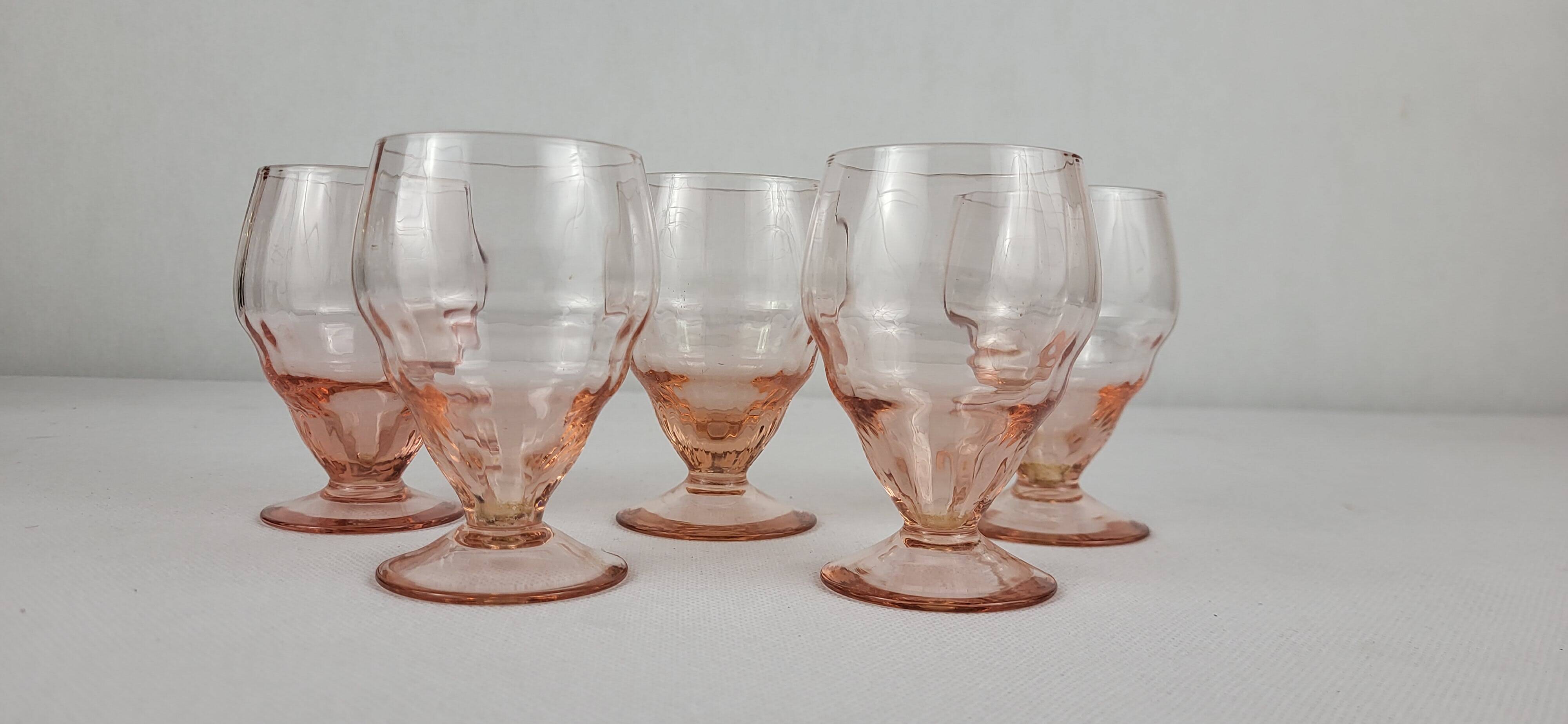 5 pink glass wine glasses