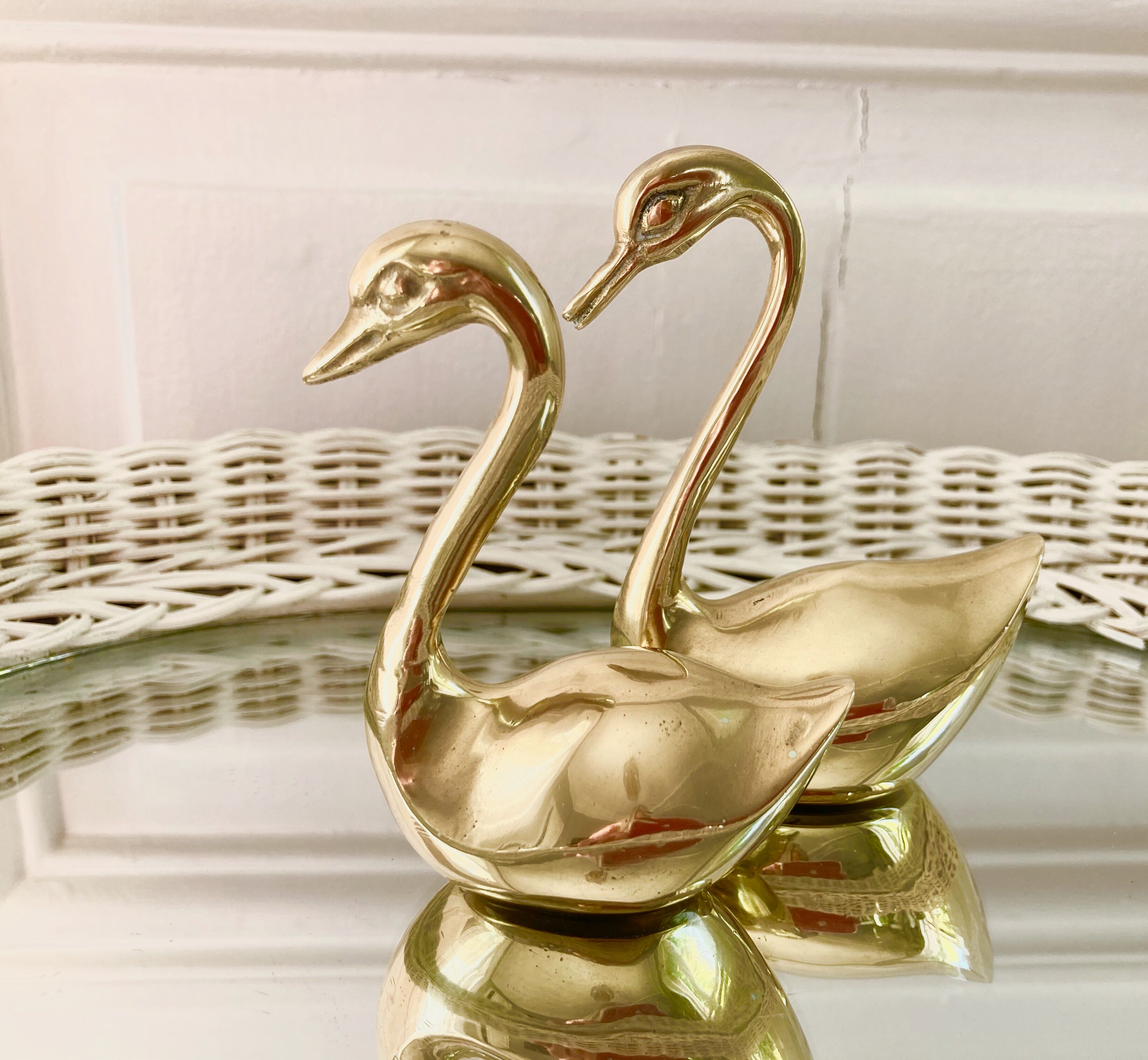 Couple of brass swans