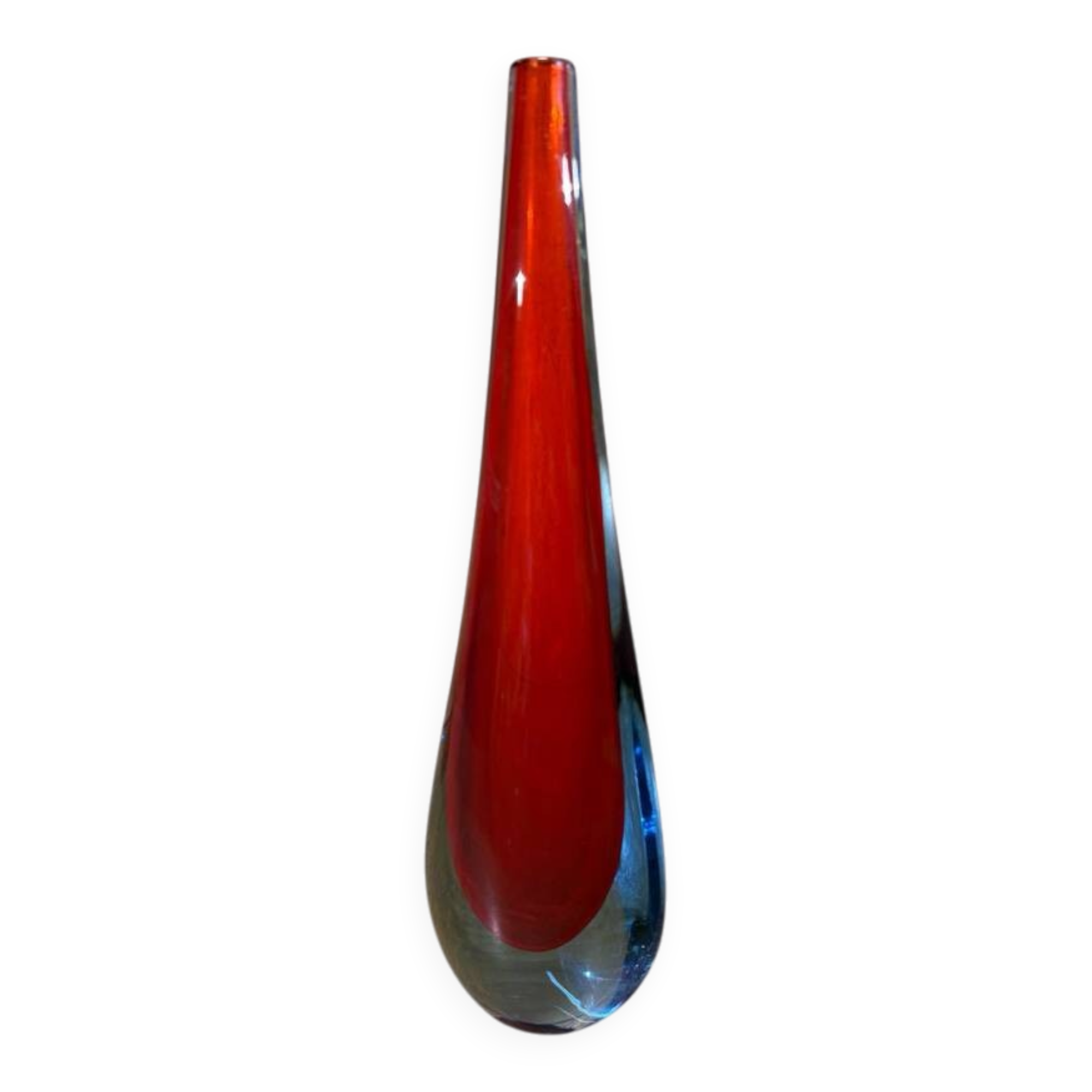 Drop vase glass sommerso red blue Murano style Flavio Poli 29 cm