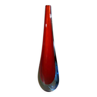Drop vase glass sommerso red blue Murano style Flavio Poli 29 cm