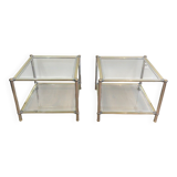 Pair of chrome, gold and silver side tables