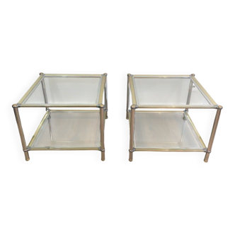 Pair of chrome, gold and silver side tables