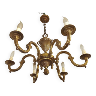 French Vintage Empire Style 6 Light Heavy Quality Brass Chandelier 4820