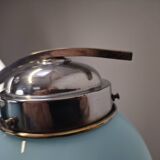 1930s Czech Art Deco Blue Opaline Glass and Chrome Four-Light Chandelier