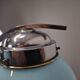 1930s Czech Art Deco Blue Opaline Glass and Chrome Four-Light Chandelier
