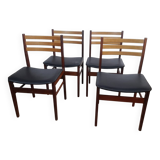 Set of 4 Scandinavian chairs in teak and black leatherette – Denmark 1960