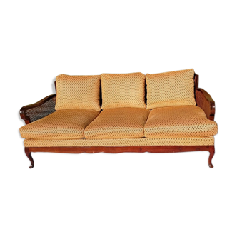 English-style cannage and wood Chippendale sofa