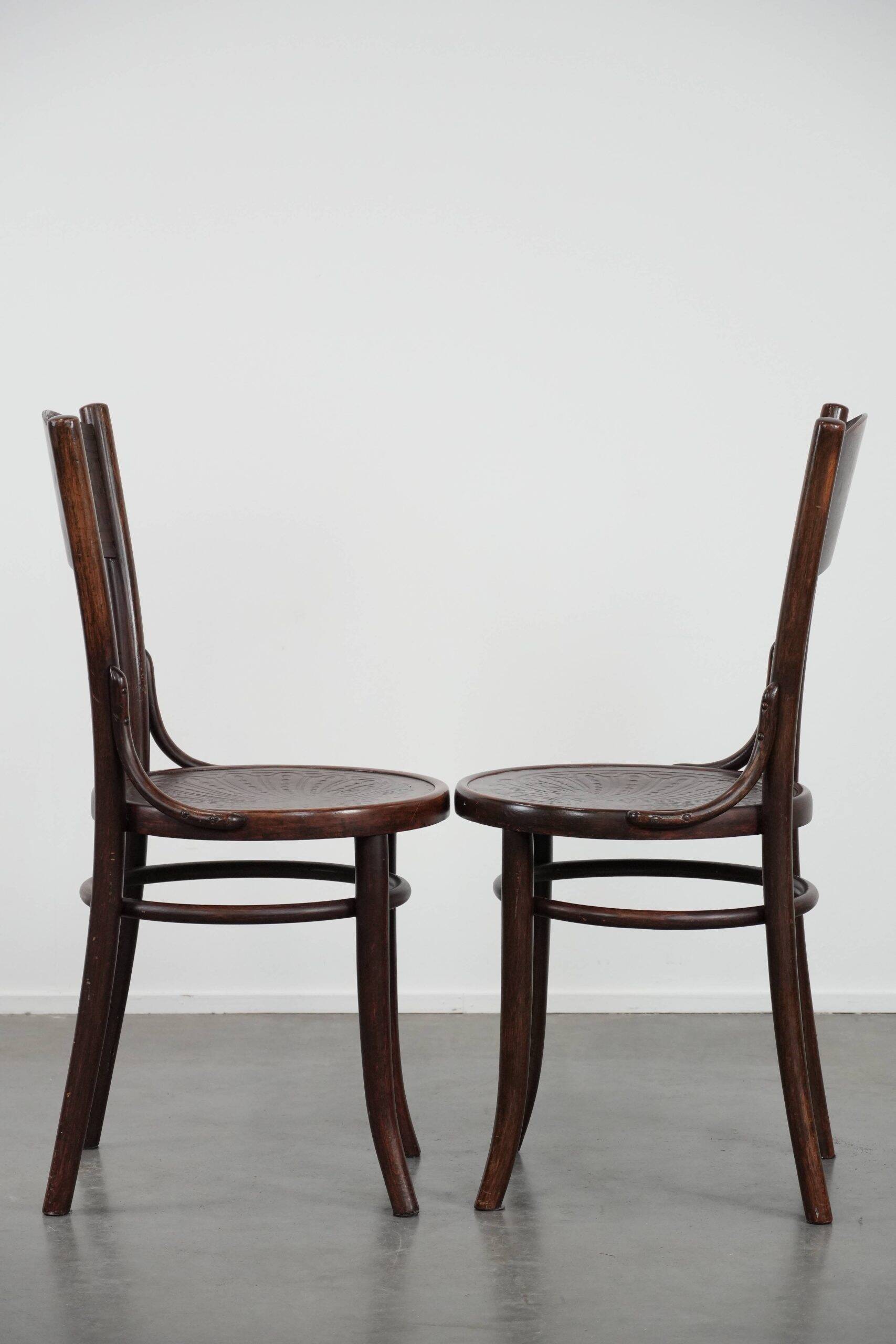 Set of five vintage wooden Cosmos bistro design chairs with stunning detail