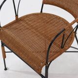 Chaise d'appoint décorative en fer forgé et rotin des années 1970