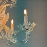 Venetian chandelier in colorless Murano glass with 6 light arms circa 1940