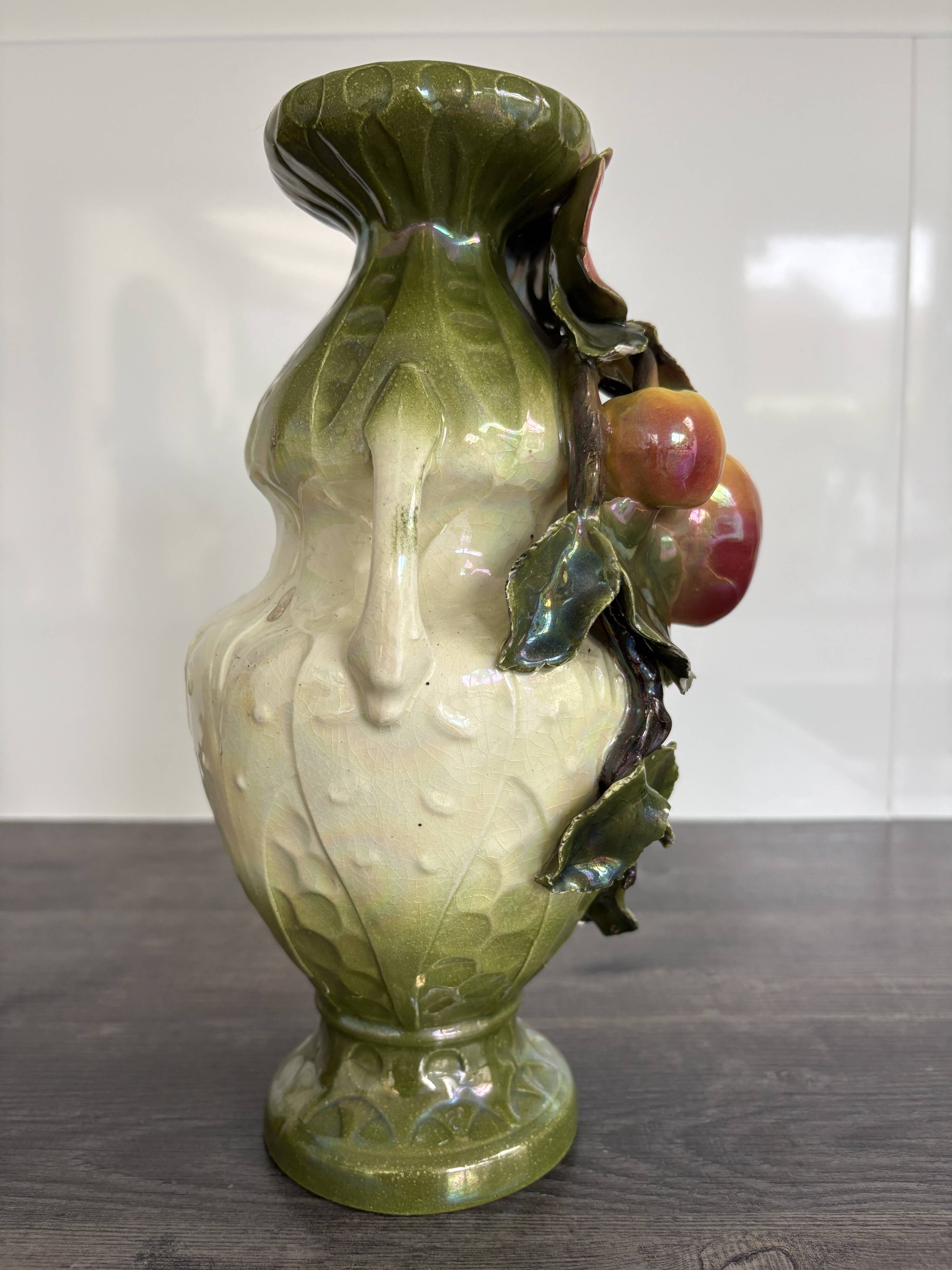 Art Nouveau ceramic vase – fruit and flower decoration