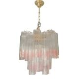 Paire de lustres en verre teinté rose de style Tronchi Venini de style Murano