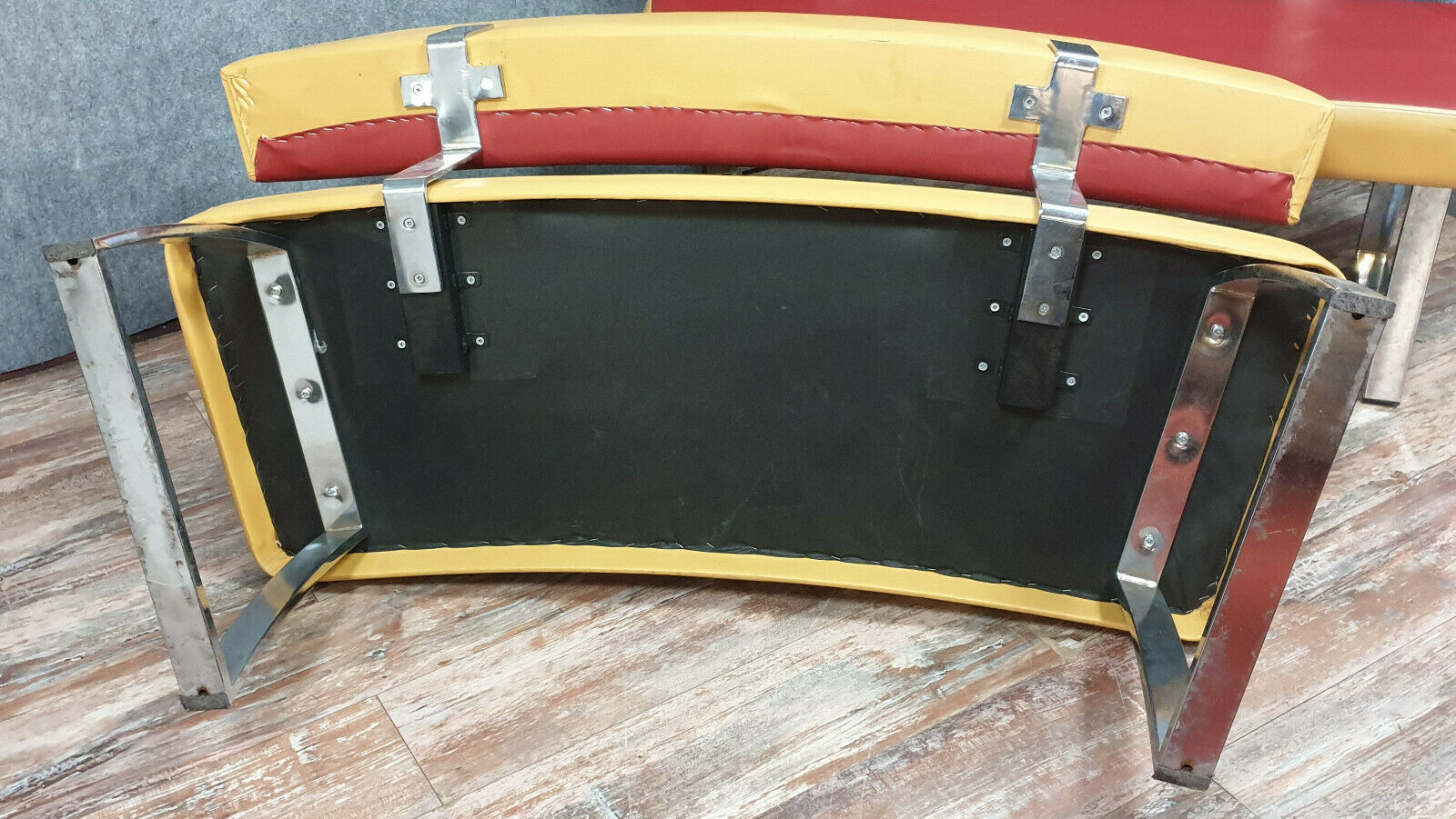 Pair of semi-moon benches in skai and chrome steel