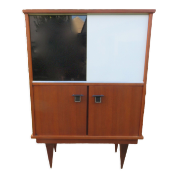 Buffet vintage à portes vitrées noire et blanche avec placard, style moderniste, France 1955