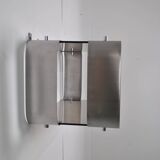 Brushed steel and smoked glass shelf, Donald Singer, 1970