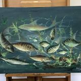 Congolese School Aquatic fauna Oil on canvas signed