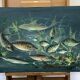 Congolese School Aquatic fauna Oil on canvas signed