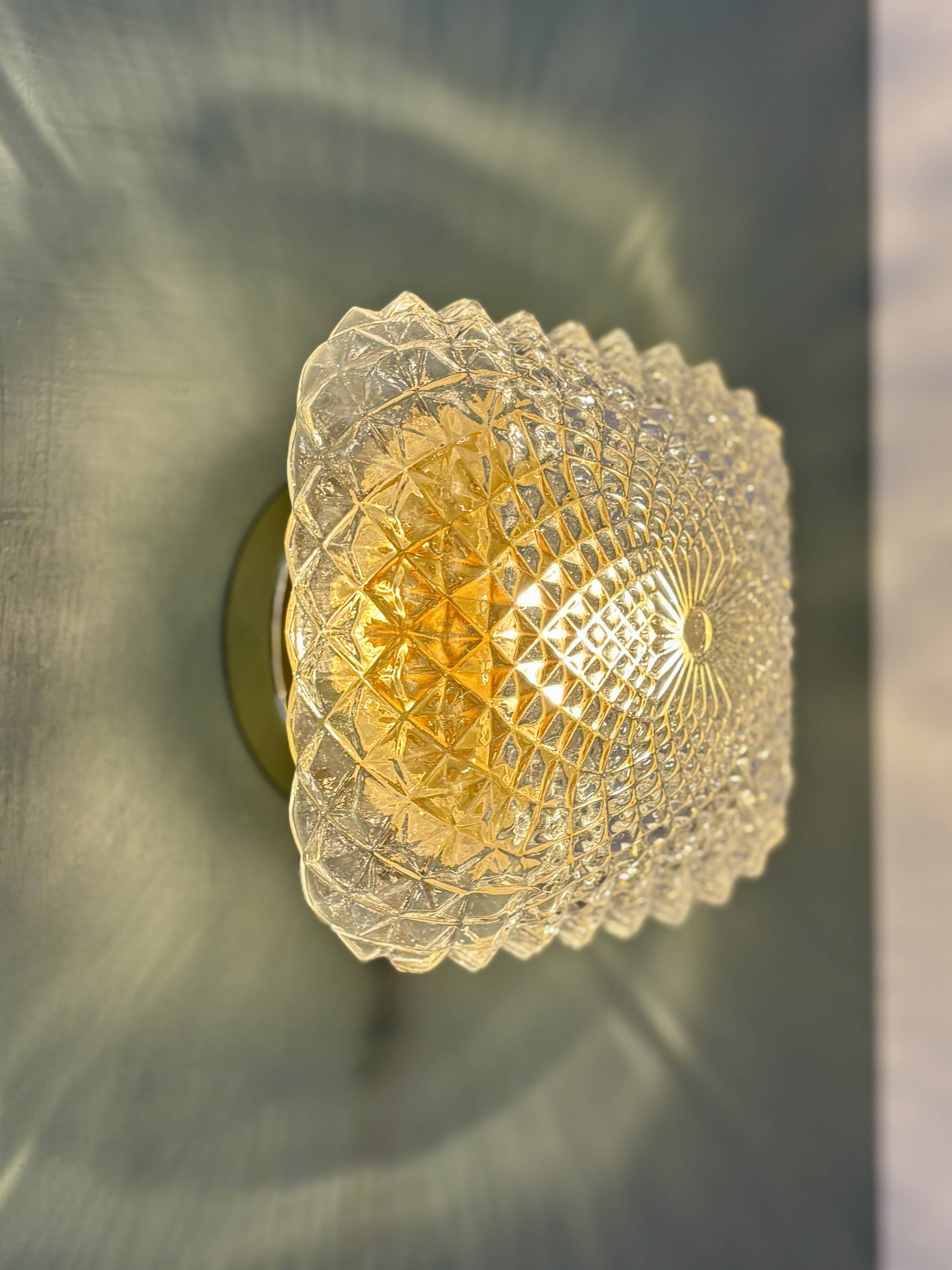 Vintage square globe wall or ceiling light in moulded glass