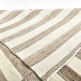 210x300 cm Natural Turkish Kilim, Striped white and brown kilim carpet