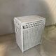 Vintage white rattan laundry basket with lid