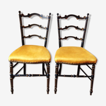 Pair of black and gold chairs