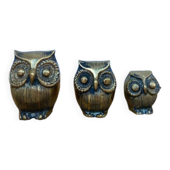 Trio of vintage brass owls