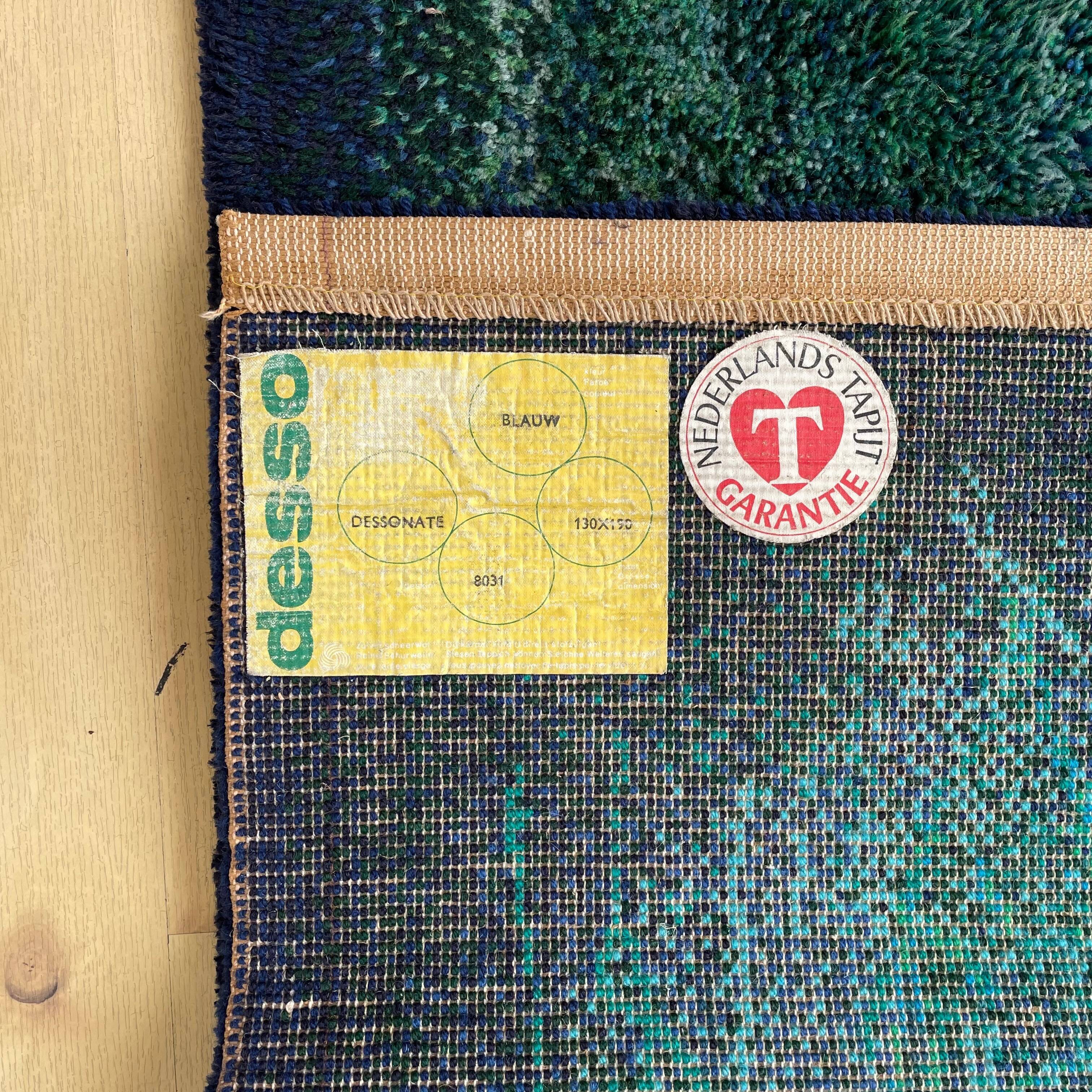 Large "space design" multi-color high pile rya rug by desso netherlands, 1970
