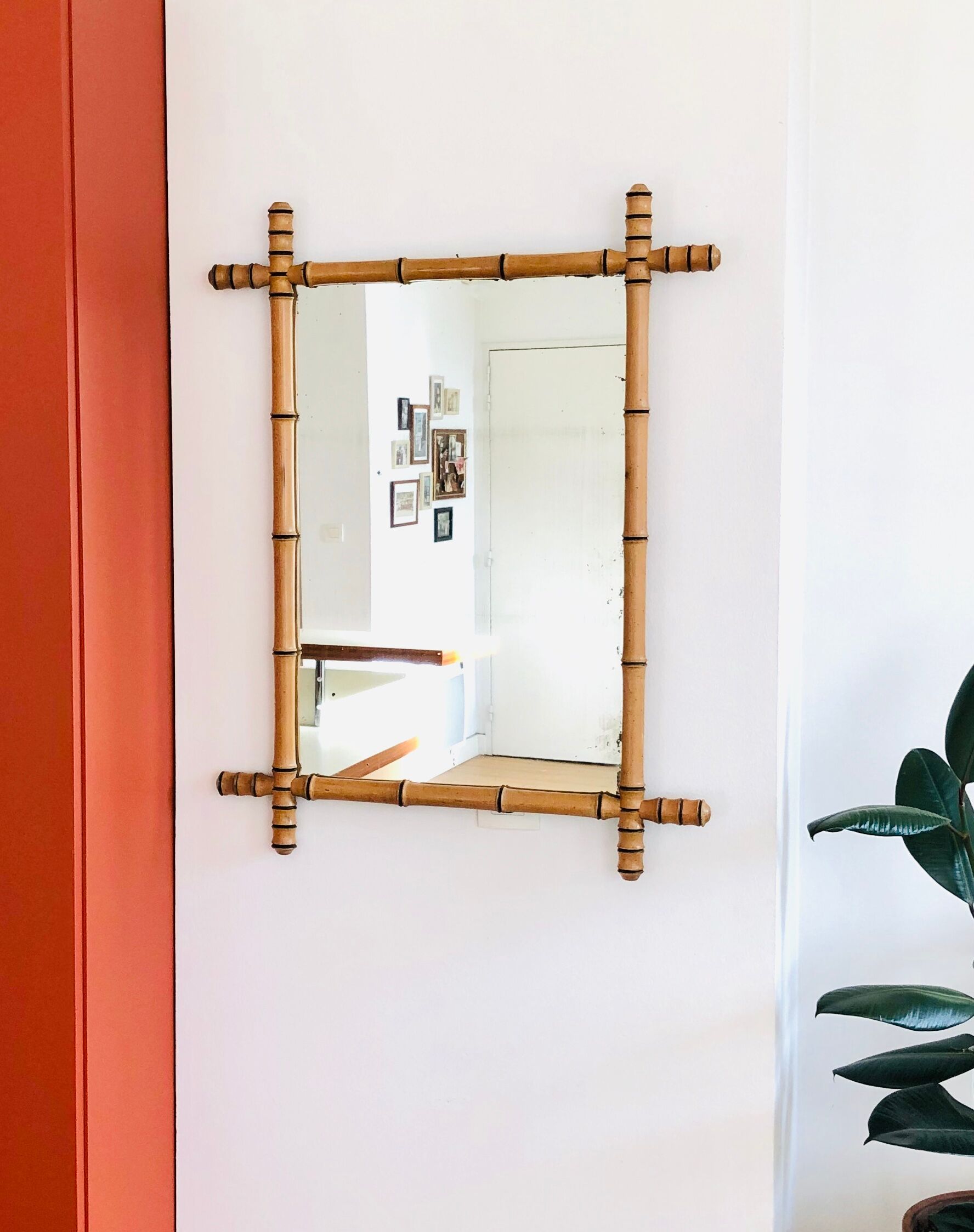 Fake bamboo wooden mirror 85 x 65 cm
