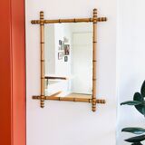 Fake bamboo wooden mirror 85 x 65 cm
