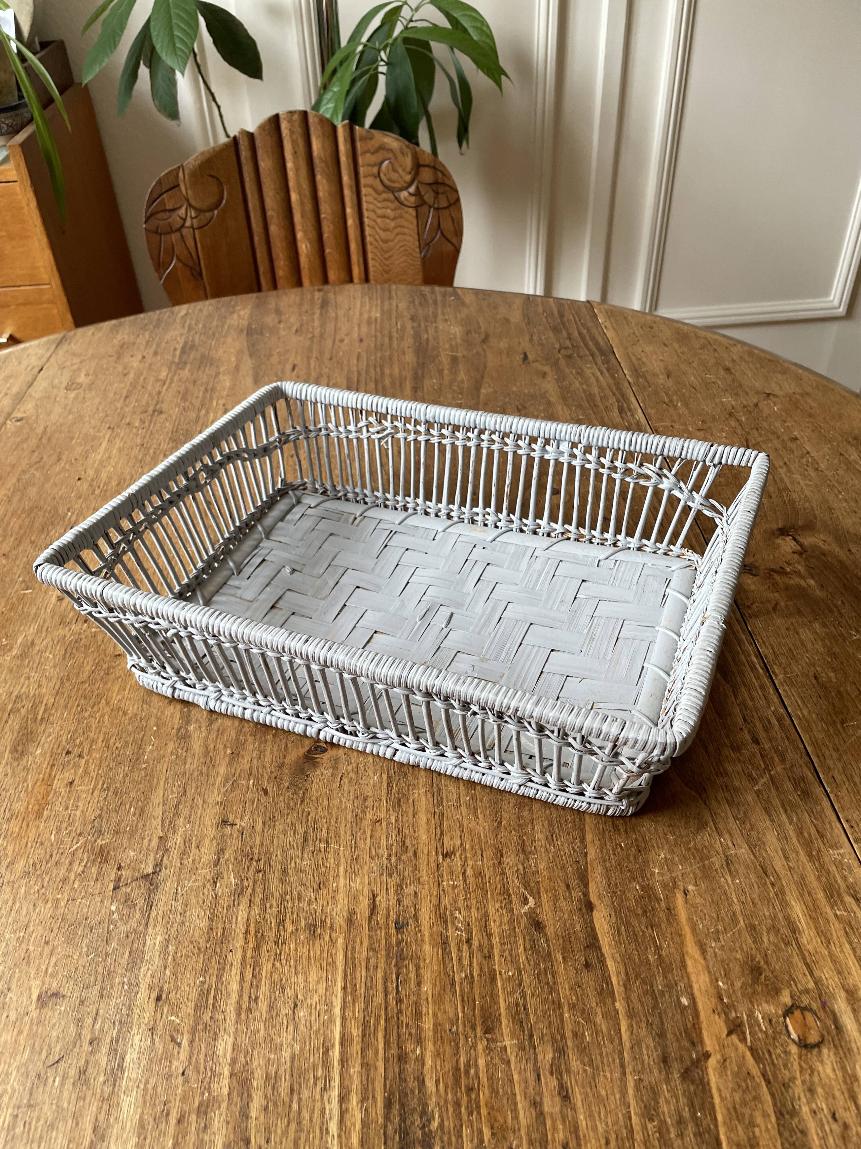 Bread basket, pocket emptying tray, storage box in grey rattan and wicker -