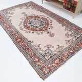 Medallion vintage carpet, one of a kind vintage rug, brown red turkish rug