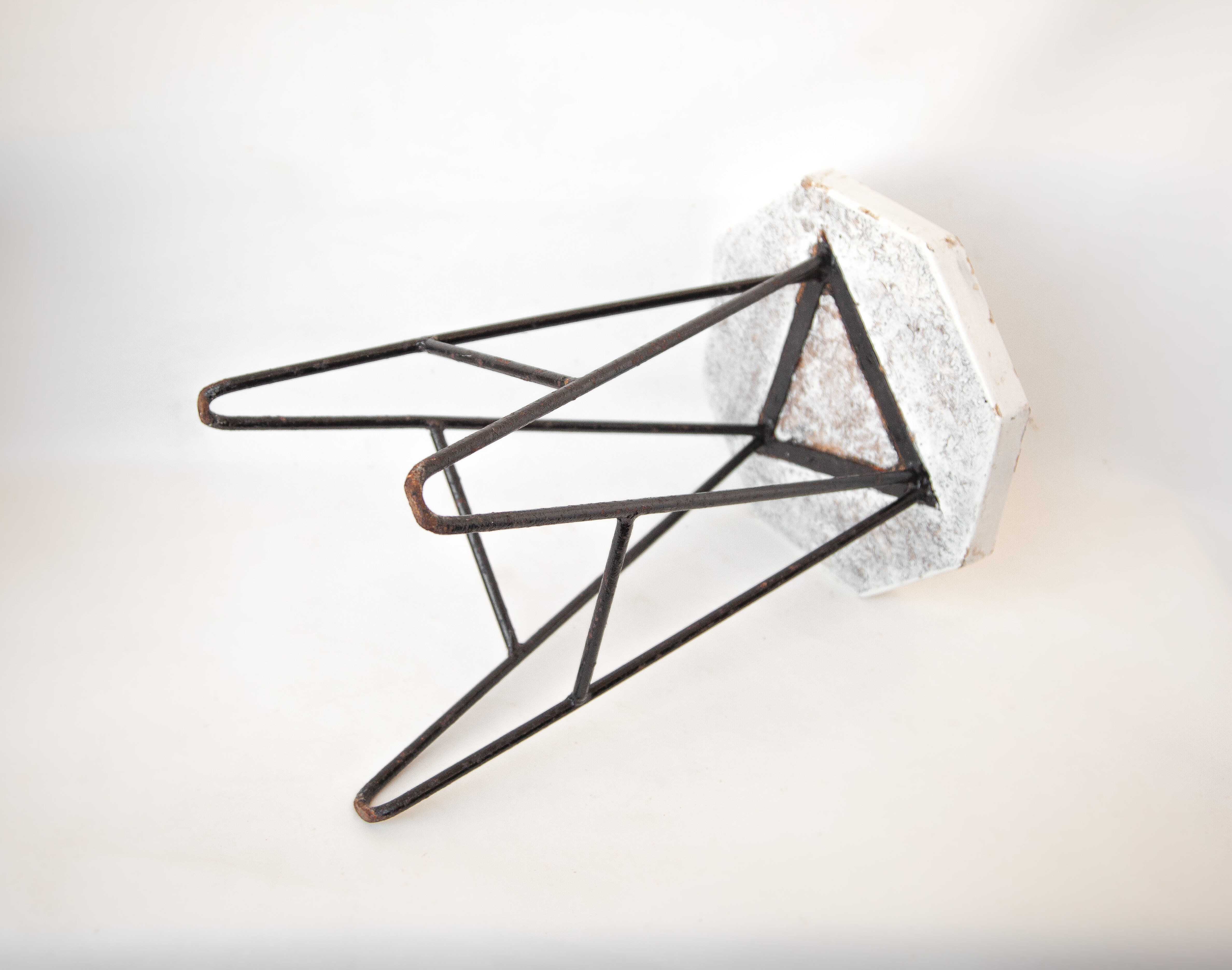 Vintage stool, wooden stool and iron structure, extra stool, octagonal wood seat, cui