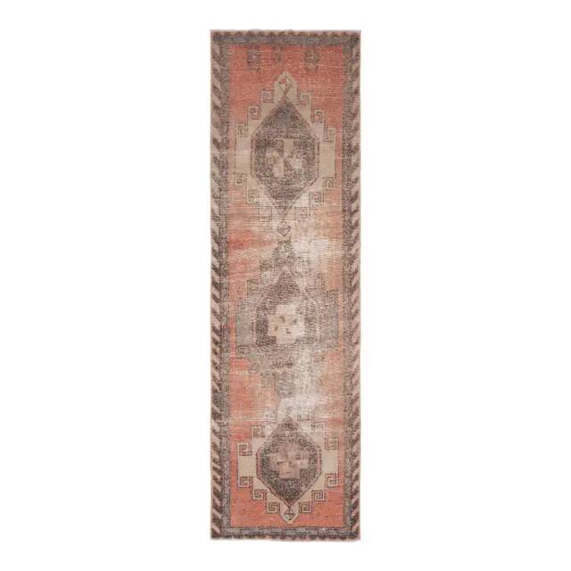 1970s Turkish Oushak Handmade Wool Cotton Orange Runner Rug 85x266