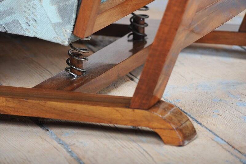 Czech Art Deco Walnut and Chrome Reclining Armchair, 1930s