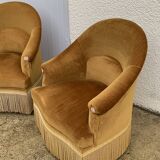 Pair of golden velvet toad armchairs 1970