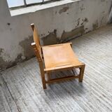 Elm and leather armchair Maison Regain