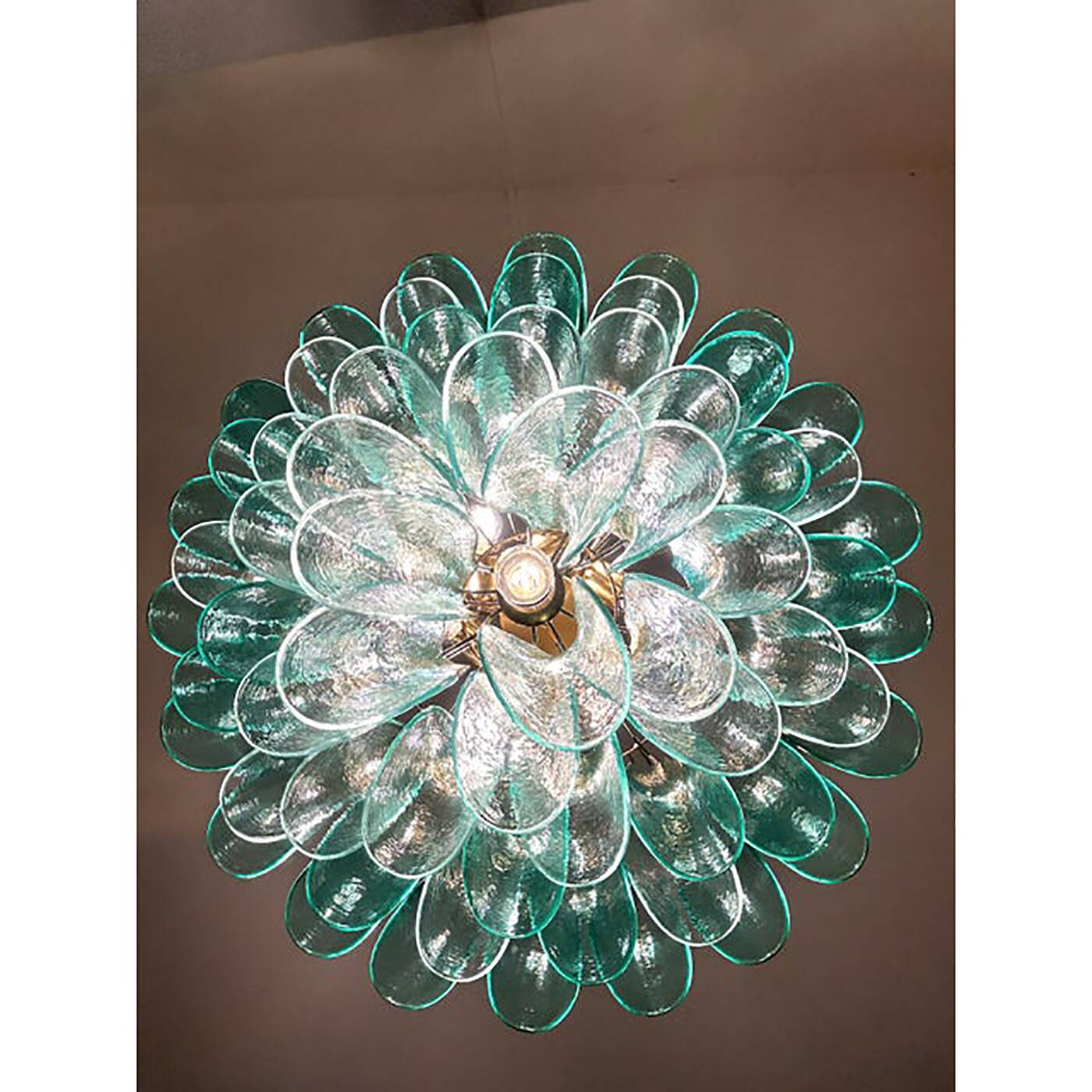 Mid-Century Modern Style Green-Wather "Sella" Petali Chandelier in Mazzega