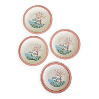 4 vintage powder pink dessert plates