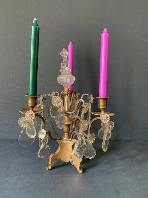Girandole candle holder with crystal and bronze tassel with 3 lights, 1900