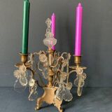 Girandole candle holder with crystal and bronze tassel with 3 lights, 1900