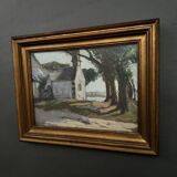 Pastel on cardboard by Désiré Lucas representing a Morbihan chapel
