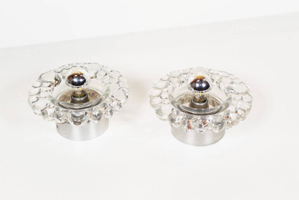 Set (2) of 1970s 'bubble' glass wall lamps attributed to Hillebrand