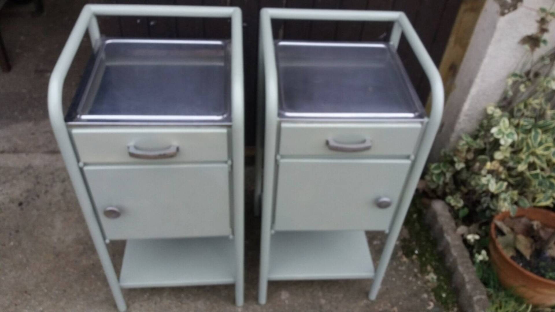 Pair of metal bedside tables from the 1950s.