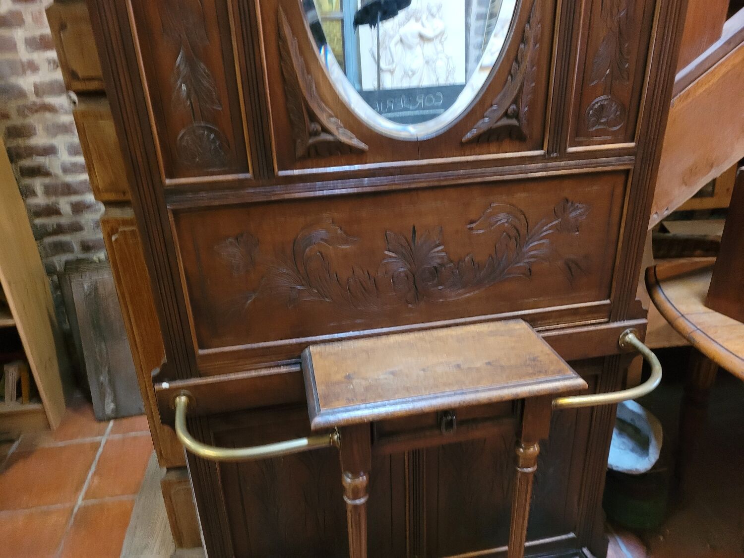 Old oak cloakroom or coat rack