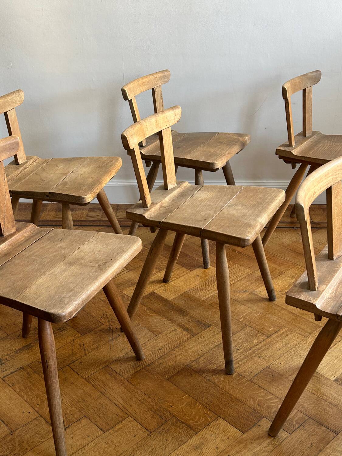 Set of 6 primitive folk art chairs