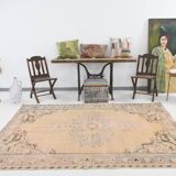 Tapis vintage beige, tapis turc vintage délavé par le soleil, tapis beige