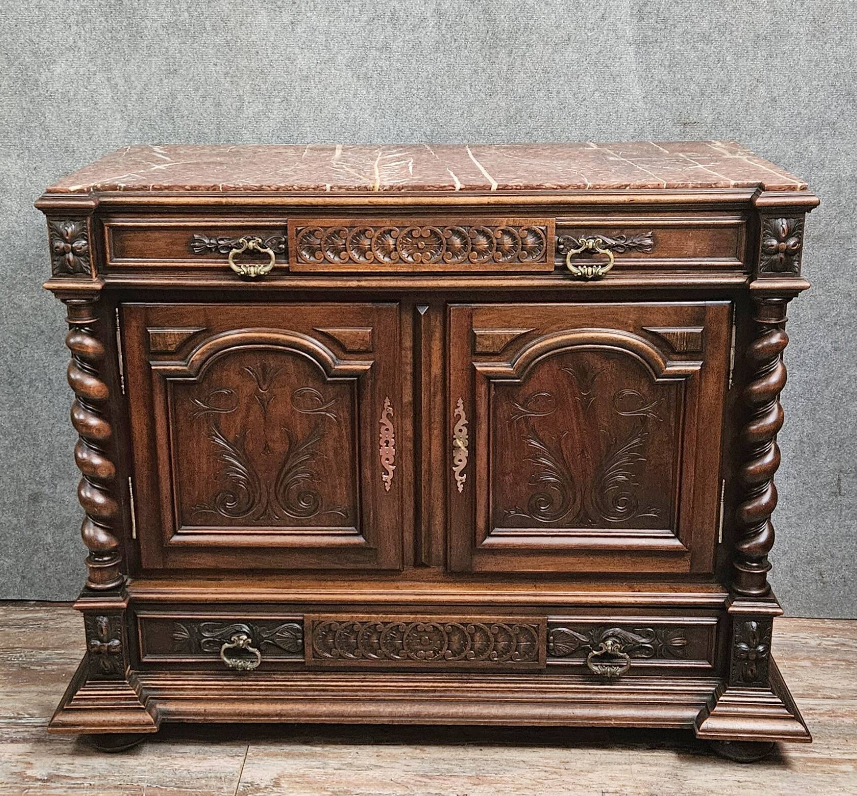 Solid walnut cabinet with marble top – Renaissance style